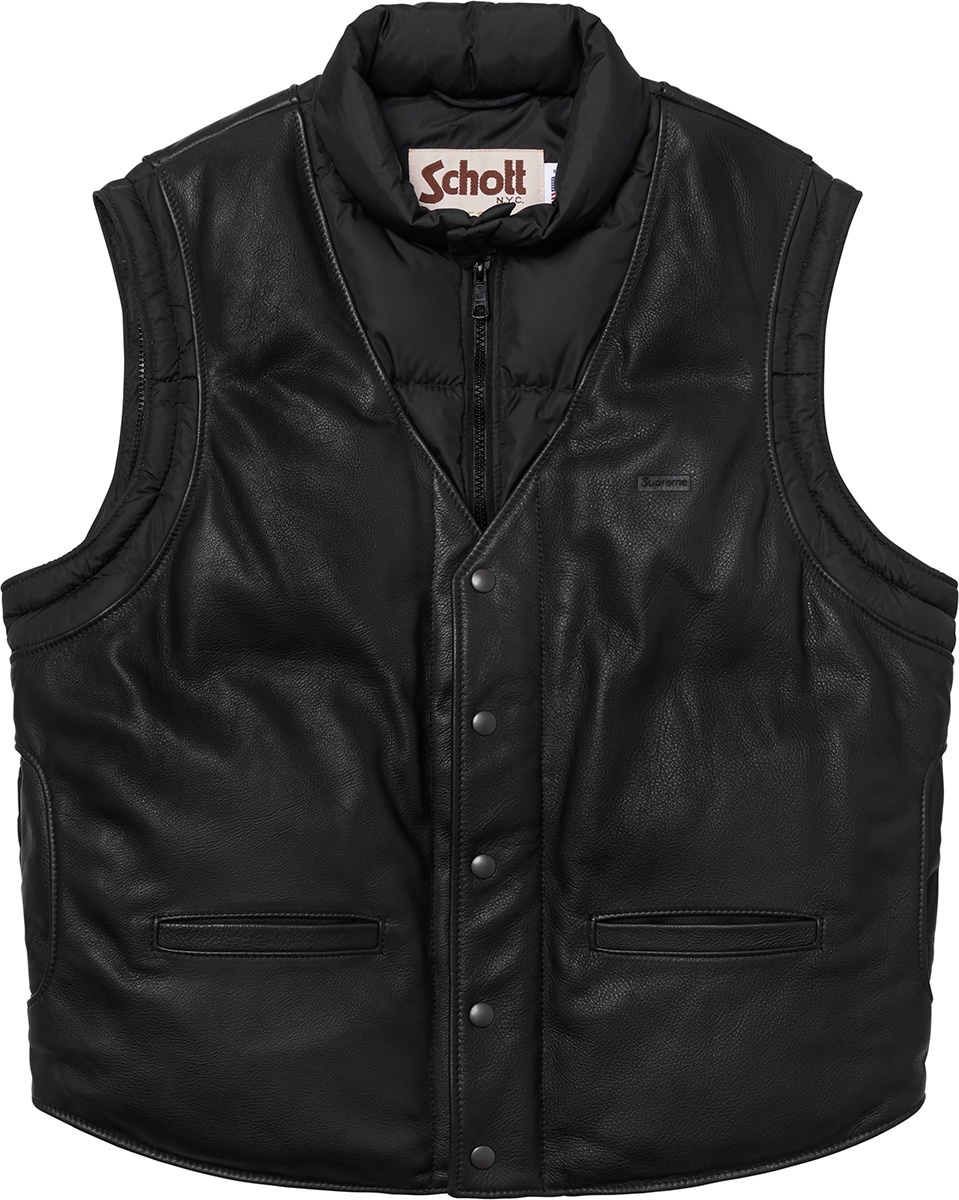 Supreme®/Schott® Down Leather Vest Puffy Jacket view 3